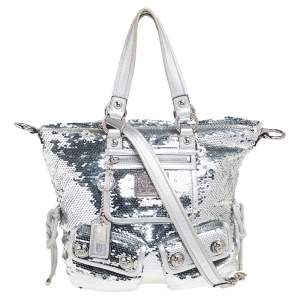 Coach Silver Sequins and Leather Poppy Spotlight Shoulder Bag