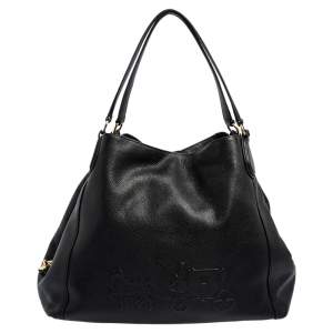 Coach Black Leather Horse Carriage Large Edie Shoulder Bag