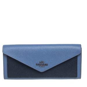 Coach Two Tone Blue Leather Envelope Flap Continental Wallet