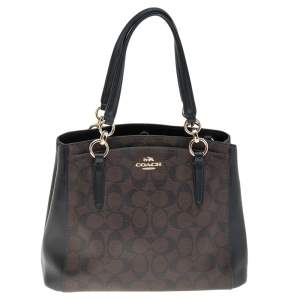 Coach Brown/Black Signature Coated Canvas and Leather Minetta Satchel