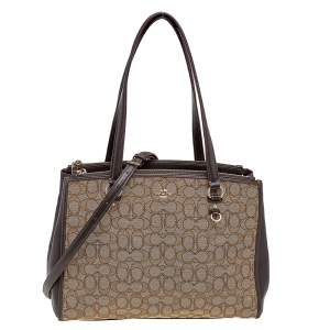 Pre Owned Coach Beige/Brown Signature Canvas And Leather Stanton Carryall Satchel