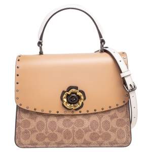 Pre Owned Coach Tricolor Signature Coated Canvas And Leather Parker Top Handle Bag