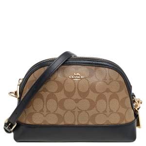 Coach Black/Beige Leather And Signature Coated Canvas Satchel