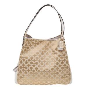 Coach Beige/Cream Coach Op Art Canvas And Leather Madison Phoebe Shoulder Bag