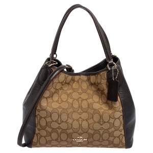 Pre Owned Coach Brown/Beige  Signature Canvas And Leather Edie Shoulder Bag