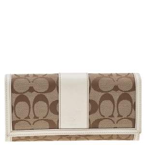 Coach Beige/White Canvas and Leather Flap Continental Wallet