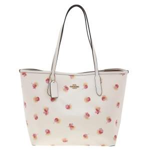 Coach White Coated Canvas And Leather Pop Floral Print City Tote
