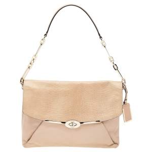 Coach Beige Lizard Embossed And Leather Madison Shoulder Bag