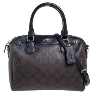 Pre Owned Coach Black/Brown Signature Coated Canvas and Leather Mini Bennett Satchel