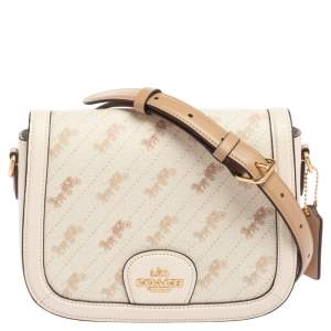 Coach Cream Carriage Print Coated Canvas and Leather Saddle Shoulder Bag