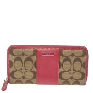 Coach Pink/Beige GG Canvas and Leather Accordion Zip Around Wallet