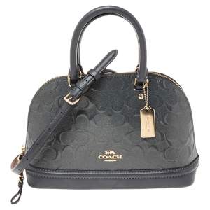 Coach Metallic Grey/Blue Signature Patent and Leather Mini Sierra Satchel