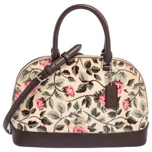 Coach Brown/Beige Flower Patent and Leather Mini Sierra Satchel