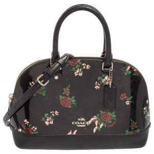 Coach Black Flower Patent and Leather Mini Sierra Satchel