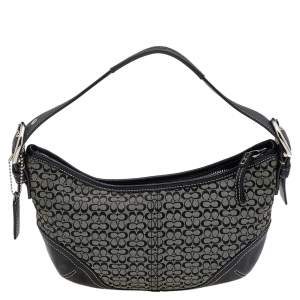 Coach Black Signature Canvas And Leather Buckle Hobo