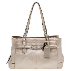 Coach Metallic Champagne Leather Chelsea Jayden Carryall Shoulder Bag