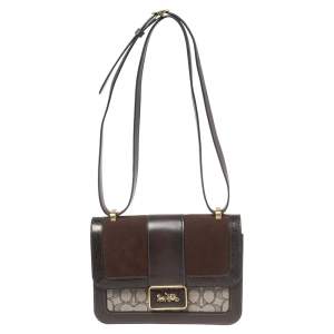 Coach Dark Brown Signature Canvas, Suede and Leather Alie Shoulder Bag