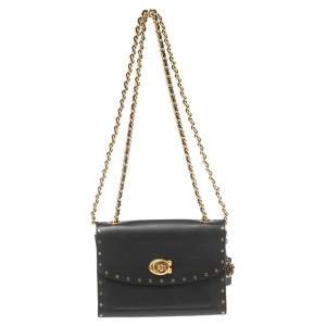 Coach Black Leather Parker Rivet 18 Shoulder Bag