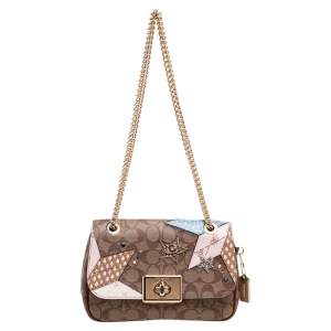 Coach Beige/Brown Signature Canvas And Leather Cassidy Embellished Shoulder Bag