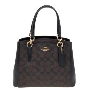 Coach Brown/Black Signature Coated Canvas and Leather Minetta Satchel