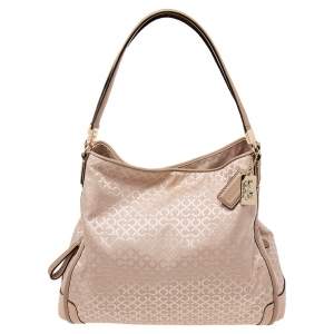 Coach Pink Canvas and Python Embossed Leather Edie Hobo