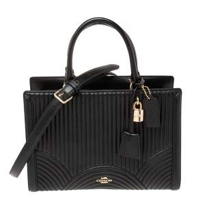 Coach Black Art Deco Quilting Leather Zoe Tote