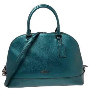 Coach Metallic Teal Green Leather Sierra Dome Satchel 