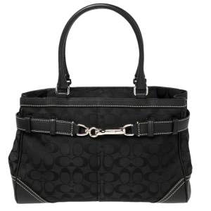 Coach Black Signature Canvas and Leather Hampton Tote