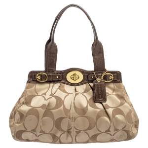 Pre Owned Coach Beige/Brown Signature Canvas And Leather Garnet Shoulder Bag