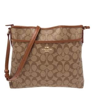 Coach Beige Signature Coated Canvas and Leather File Messenger Bag