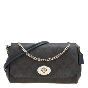 Coach Brown Signature Coated Canvas and Leather Mini Ruby Crossbody Bag