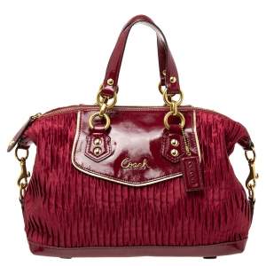 Coach Burgundy Patent Leather And Fabric Ashley Tote