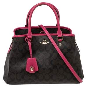 Coach Brown/Pink Signature Coated Canvas and Leather Margot Satchel