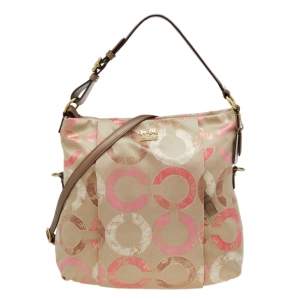 Coach Multicolor Signature Op Art Satin and Leather Hobo