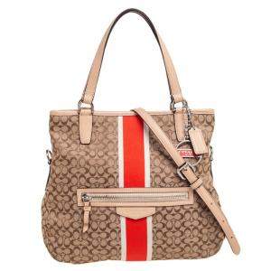 Coach Beige/Brown Signature Canvas And Leather Web Detail Tote