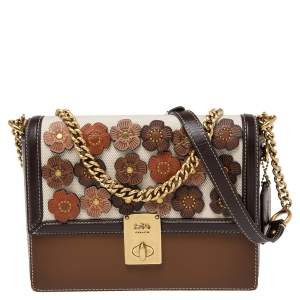 Coach Multicolor Leather And Canvas Hutton Flower Applique Shoulder Bag