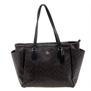 Coach Dark Brown/Black Signature Coated Canvas And Leather Mollie Tote