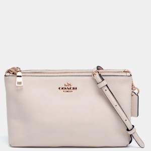 Pre Owned Coach Ivory White Leather Lyla Double Zip Crossbody Bag