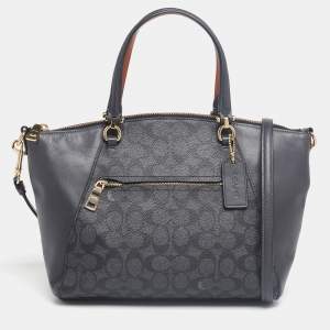 Pre Owned Coach Dark Grey Signature Coated Canvas and Leather Prairie Satchel