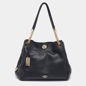 Coach Black Leather Edie Turnlock Shoulder Bag     