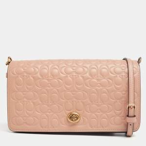 Coach Beige Signature Leather Dinky Crossbody Bag