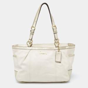 Coach Cream White/Metallic Gold Leather Gallery Lurex Tote