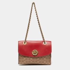 Coach Red/Beige Signature Coated Canvas and Leather Parker Shoulder Bag