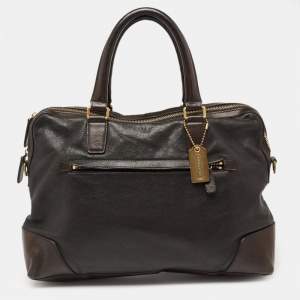 Coach Black/Dark Brown Leather Briefcase Bag