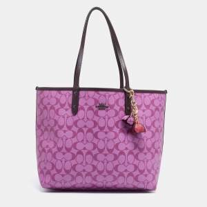 Coach Purple/Pink Signature Coated Canvas and Leather Reversible City Tote