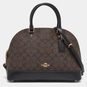 Coach Black/Brown Signature Coated Canvas and Leather Sierra Satchel