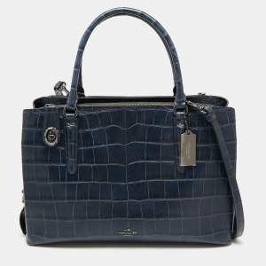 Coach Blue Croc Embossed Leather Large Christie Carryall Satchel  