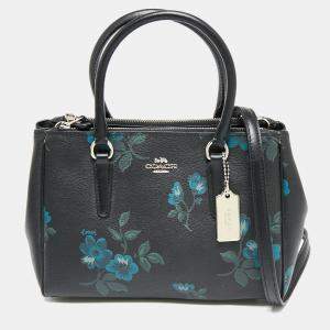 Coach Black Floral Print Coated Canvas and Leather Mini Surrey Carryall Tote