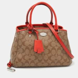 Coach Beige/Orange Signature Coated Canvas And Leather Carryall Satchel