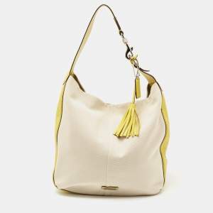 Pre Owned Coach Lime Green/Beige Canvas and Leather Avery Hobo